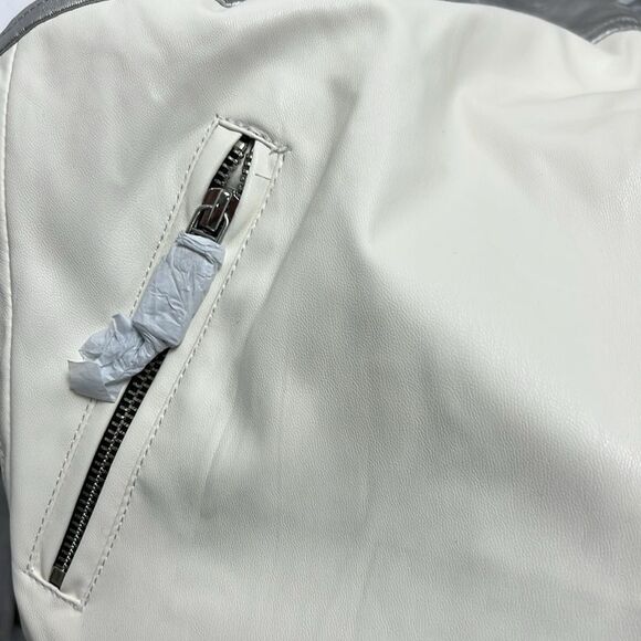 Steve Madden Helayna Faux Leather Silver/cream/black Moto jacket size small - Picture 10 of 12